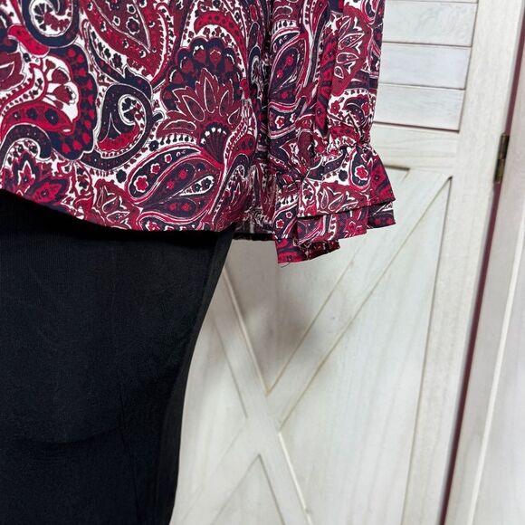 Michael Michael Kors Paisley Ruffled Button Front Blouse Red Blue Large - Picture 7 of 12